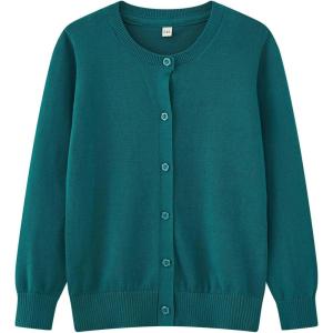 imageUMELOK Girls Cardigan School Uniform Sweater Crew Neck Long Sleeve Cotton SweatersGreen1