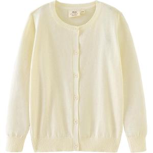imageUMELOK Girls Cardigan School Uniform Sweater Crew Neck Long Sleeve Cotton SweatersLight Apricot