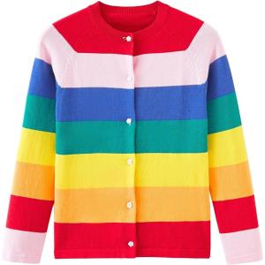 imageUMELOK Girls Cardigan School Uniform Sweater Crew Neck Long Sleeve Cotton SweatersRainbow3