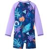 imageUMELOK Girls Long Sleeve Rash Guard One Piece Swimsuits with UV Protection SunsuitBlack Purple Green Plants