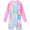 imageUMELOK Girls Long Sleeve Rash Guard One Piece Swimsuits with UV Protection SunsuitColorful Leaves