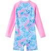 imageUMELOK Girls Long Sleeve Rash Guard One Piece Swimsuits with UV Protection SunsuitLight Blue  Fish