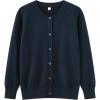 imageUMELOK Girls Cardigan School Uniform Sweater Crew Neck Long Sleeve Cotton SweatersDark Blue