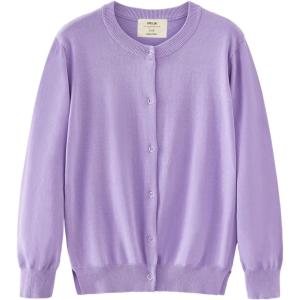 imageUMELOK Girls Cardigan School Uniform Sweater Crew Neck Long Sleeve Cotton SweatersLavender