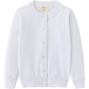 imageUMELOK Girls Cardigan School Uniform Sweater Crew Neck Long Sleeve Cotton SweatersWhite1