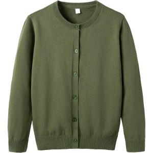 imageUMELOK Girls Cardigans Sweater Cotton Button Solid Long Sleeve Knit SweatersDeep Green