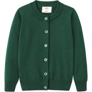 imageUMELOK Girls Cardigans Sweater Cotton Button Solid Long Sleeve Knit SweatersForest Green