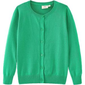 imageUMELOK Girls Cardigans Sweater Cotton Button Solid Long Sleeve Knit SweatersKelly Green