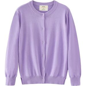 imageUMELOK Girls Cardigans Sweater Cotton Button Solid Long Sleeve Knit SweatersLavender