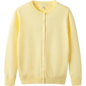 imageUMELOK Girls Cardigans Sweater Cotton Button Solid Long Sleeve Knit SweatersLight Yellow