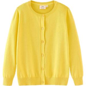 imageUMELOK Girls Cardigans Sweater Cotton Button Solid Long Sleeve Knit SweatersYellow