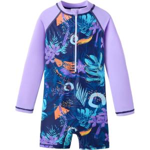 imageUMELOK Girls Long Sleeve Rash Guard One Piece Swimsuits with UV Protection SunsuitBlack Purple Green Plants