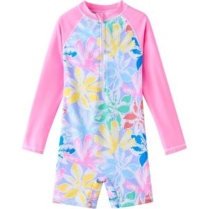 imageUMELOK Girls Long Sleeve Rash Guard One Piece Swimsuits with UV Protection SunsuitColorful Leaves
