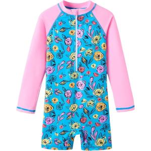 imageUMELOK Girls Long Sleeve Rash Guard One Piece Swimsuits with UV Protection SunsuitColorful Roses
