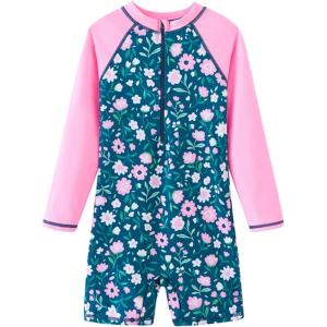 imageUMELOK Girls Long Sleeve Rash Guard One Piece Swimsuits with UV Protection SunsuitFlower