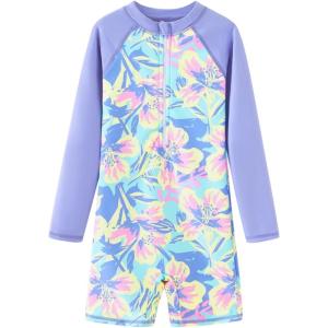 imageUMELOK Girls Long Sleeve Rash Guard One Piece Swimsuits with UV Protection SunsuitLavenderflower