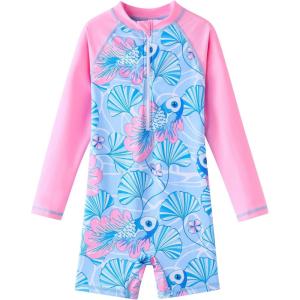 imageUMELOK Girls Long Sleeve Rash Guard One Piece Swimsuits with UV Protection SunsuitLight Blue  Fish
