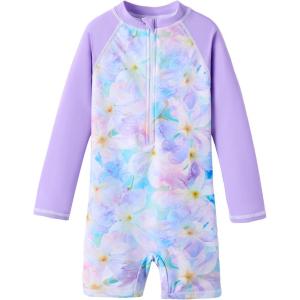 imageUMELOK Girls Long Sleeve Rash Guard One Piece Swimsuits with UV Protection SunsuitLight Purple Large Flower