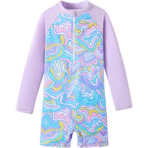 imageUMELOK Girls Long Sleeve Rash Guard One Piece Swimsuits with UV Protection SunsuitPurple Lines