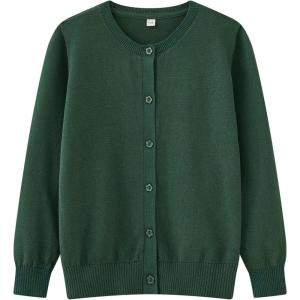 image:imageUMELOK Girls Cardigans Sweater Cotton Button Solid Long Sleeve Knit SweatersFlower Button Green