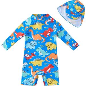 image:imageUMELOK Baby Boys UPF 50 Sun Protection One Piece Rashguard Swimsuit with Snap BottomBright Blue  Dinosaur