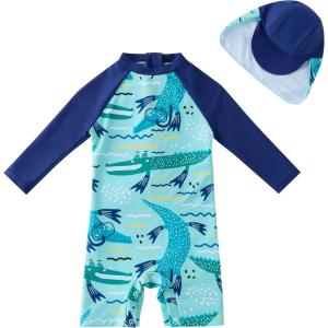 image:imageUMELOK Baby Boys UPF 50 Sun Protection One Piece Rashguard Swimsuit with Snap BottomGreen  Blue  Alligator