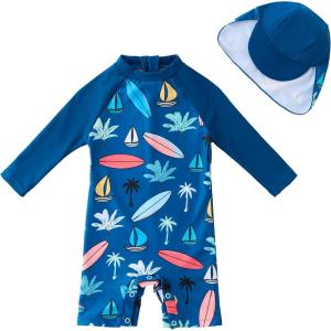 image:imageUMELOK Baby Boys UPF 50 Sun Protection One Piece Rashguard Swimsuit with Snap BottomLake Blue  Sailboat