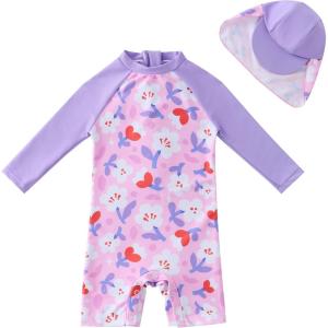 image:imageUMELOK Baby Girl Swimsuit Infant UPF 50 Bathing Suit Size MonthsLight Purple  White Flower